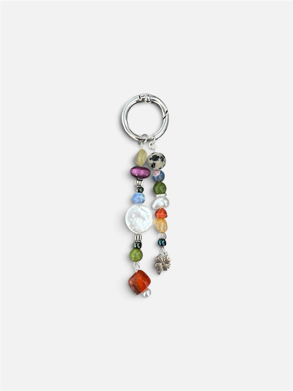 Multicolor Beaded Keyring Charm with Silver Hoop